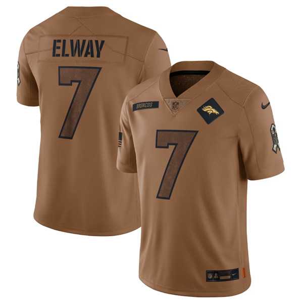Men's Denver Broncos #7 John Elway 2023 Brown Salute To Service Limited Football Stitched Jersey Dyin